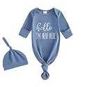 Baby Girl Boy Sleeping Waffle Bag Letter Embroidery Long Sleeve Sleep Striped Sack with Hat 2 Piece Set for Fall
