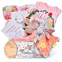 Baby Girl Gifts,Baby Shower Gifts for Girls,New Born Baby Girls Gift Sets,Welcome Baby Girl Gift Basket,Baby Milestone Blanket,Unique Baby Gift Essentials,Gender Reveal Gifts, Rattle Lovey Blanket