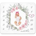 Baby Girl Milestone Blanket – 50x40, Soft Fleece, Eucalyptus &amp; Rose Floral Design, Includes Headband &amp; Wreath, Monthly Growth Chart, Newborn Keepsake &amp; Baby Shower