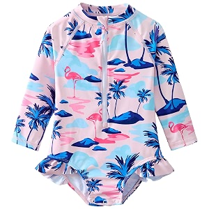 Baby Girls One Piece Swimsuit Long Sleeve
