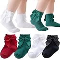 Baby Girls Ankle Socks with Bows, Toddler Cotton Ruffle Frilly Dress princess Socks for Infants & Kids (Pack Of 4)