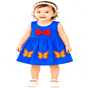 Baby Girls Cotton Sleeveless Butterfly Print A-Line