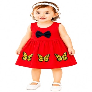 Baby Girls Cotton Sleeveless Butterfly Print A-Line