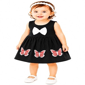 Baby Girls Cotton Sleeveless Butterfly Print A-Line