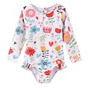 Baby Girls One Piece Swimsuits Long Sleeve Rash Guard for Kids Girls UPF 50+ Sun Protection Swimshirts