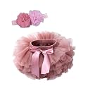 Baby Girls Tutu Bloomers Diaper Cover Cotton Tulle Bloomers and Headband Set