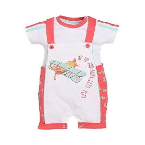 baby go cotton dungaree style short sleeve romper for baby boys  cute printed jumpsuit with snap buttons  newborn summer bodysuit