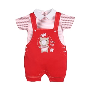 baby go 100 pure cotton dungaree in red for baby boys 6-12 months