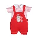 BABY GO 100% Pure Cotton Dungaree in Red for Baby Boys (6-12 Months)