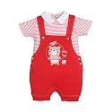BABY GO Cotton Dungaree Style Short Sleeve Romper for Baby Boys | Cute Printed Jumpsuit with Snap Buttons | Newborn Summer Bodysuit