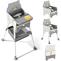 Baby High Chair 3 in 1 High Chairs for Babies and Toddlers Bear Toddler Chair Adjustable Height Highchair with Bib and Storage Bag for Baby Convenient Comfortable Feeding（Grey）