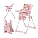 Baby High Chair, Foldable Feeding Chairs for Babies and Toddlers, Adjustable Height/Backrest/Footrest, Removable Tray, Fast Folding Pink