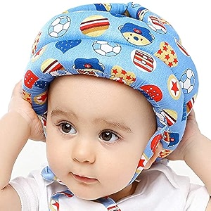 baby infant toddler helmet no bump safety head cushion bumper bonnet adjustable protective multi printed cap child safety headguard hat for running walking crawling safety helmet for kid blue