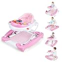 BABY JOY 6-in-1 Baby Walker, Foldable Baby Walker with Wheels, Adjustable Height, Music, Lights, Bouncer &amp; Rocker Mode, Baby Walkers for Boys Girls 6-14 Months (Pink)