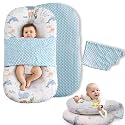 Baby Lounger Pillow, 2-in-1 Infant Lounger Pillow for Newborn 0-24 Months for Tummy Time, 2 Sides Soft & Breathable 100% Cotton Cover, Portable Baby Nest, Newborn Essentials & Gifts for Babies (Blue)