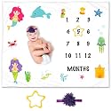 Baby Milestone Blanket for Girls – Mermaid Monthly Photo Blanket 50” x 40”, Soft Thick Premium Fleece, Newborn Growth Chart for 1–12 Months, Under The Sea Nursery Theme, Perfect