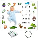 Baby Monthly Milestone Blanket for Boys – Woodland Animals Theme, 50x40 Inches, Includes Wreath and Photo Props