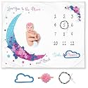 Baby Monthly Milestone Blanket for Girls, Soft Fleec, Floral Moon Photo Growth Chart for Newborn to 12 Months, 50 x 40 in, Includes Headband &amp; Wreath Month Marker