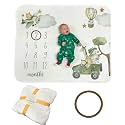 Baby Monthly Milestone Blanket Unisex | Soft Fleece, Safari Design | Newborn Photography Backdrop | Neutral Pastel Colors | 48" x 40