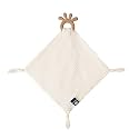 Baby Muslin Security Blanket with Food Grade Silionce Teether,Soothe Teething Toy for Boys and Girls (Cream)