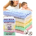 Baby Muslin Washcloths Burp Cloths Face Rags Towels Newborn Essentials Baby Registry Search 100% Cotton 6 Layered Muslin 12"x12" for Boys &amp; Girls Gift Set