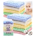 Baby Muslin Washcloths Burp Cloths Rags Towels Large Newborn Essentials Baby Registry Search 100% Cotton 6 Layered Muslin 10 Pack 12"x12" for Boys &amp; Girls Gift Set by La Belle Beeno