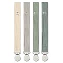 Baby Pacifier Clip Leash Holder Unisex for 4 Pack Gift Set with Neutral Solid Colors ;Soft Linen Pacifier Clips ; Fabric Pacifier Strap with Clip Keeps Pacifiers &amp; Teethers in Place