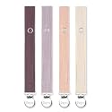 Baby Pacifier Clip Leash Holder Unisex for 4 Pack Gift Set with Neutral Solid Colors ;Soft Linen Pacifier Clips ; Fabric Pacifier Strap with Clip Keeps Pacifiers & Teethers in Place (Purple