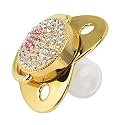 Baby Pacifier Symmetrical One Piece Design Nipple Shape Helps Promote Oral Development Ultra Light Soft Bling Silicone Newborn Pacifier for 6 to 18 Months Infant (Gold)