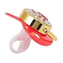 Baby Pacifier Symmetrical One Piece Design Nipple Shape Helps Promote Oral Development Ultra Light Soft Bling Silicone Newborn Pacifier for 6 to 18 Months Infant (Red)