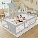 Baby Playpen 74x50 Inch, Playpen for Babies and Toddlers, Play Pen Indoor &amp; Outdoor Active Center, Sturdy Safety Playard with Anti Slip Suction Cups, Skin-Friendly Fabric, Large Space Baby Fence