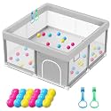 Baby Playpen with Balls and Pull Rings, 50x50 Inch Playpen for Babies and Toddlers Baby Playpen Fence Playard Activity Center, Without MAT Included