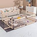 Baby Playpen Fence Yards Wooden,Playpen for Babies and Toddlers, Wooden Baby Playpen Play Pen,Conababy Baby,Baby Activity Center,Baby Playpen with Door (120x160CM)