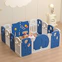 LulliSpace Baby Playpen,for Kids and Toddlers,Kids Activity Centre Safety Play Yard,Indoor&amp;Outdoor Pattern Baby Fence with Game Panel, Safety Lock, Non-Slip Bases, Adjustable Shape,14 Panels