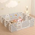 LulliSpace Baby Playpen,for Kids and Toddlers,Kids Activity Centre Safety Play Yard,Indoor&Outdoor Pattern Baby Fence with Game Panel, Safety Lock, Non-Slip Bases, Adjustable Shape,18 Panels