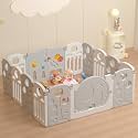 LulliSpace Baby Playpen,for Kids and Toddlers,Kids Activity Centre Safety Play Yard,Indoor&amp;Outdoor Pattern Baby Fence with Game Panel, Safety Lock, Non-Slip Bases, Adjustable Shape,14 Panels