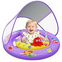 Baby Pool Float with UPF50+ Sun Protection Canopy, Inflatable Mermaid Baby Swim Float with Double Air Chambers, Adjustable Safety Seat & Toy Console Toddler Pool Float for 6-36 Months Boys Girls