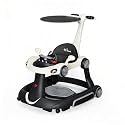 Baby Walker with Wheels, 7-in-1 Foldable Baby Walkers for Boys Girls 6-12 Months with Feeding Tray &amp; Music, Lights,Rocker,Sun Canopy, Bouncing Pedal, Adjustable Wheel Speed, Push Walker (Black)