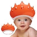 Baby Shower Cap Shield, Baby bath set shower cap, Visor Hat for Eye and Ear Protection for 0-9 Years Old Children,Cute Crown Shape Makes the Baby Bath More Fun (Red)
