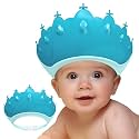 Baby Shower Cap Shield, Baby bath set shower cap, Visor Hat for Eye and Ear Protection for 0-9 Years Old Children,Cute Crown Shape Makes the Baby Bath More Fun (Blue)