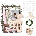 Baby Shower Gifts Basket Wooden Crate, Personalized Wooden Letters and Clothes Hangers New Born Baby Girl Boy Gifts Vine Decorations Cute Closet with Handle Pregnancy Gifts for New Mom Parents Brown