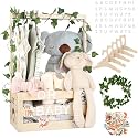 Large Baby Shower Gifts Basket Wooden Crate, Personalized Wooden Letters Hangers New Born Baby Girl Boy Pregnancy Gifts for New Mom Parents Vine Decorations Cute Closet with Adjustable Handle