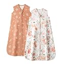 Baby Sleep Sack 6-12 Months, 0.5 TOG Wearable Blanket for Baby Boy and Girl, 2-Way Zipper Newborn and Infant Sleeping Bag 2 Pack, Lightweight Sleep Sacks Orange Flower（Medium）