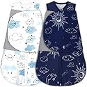GUNTAIL Newborn Sleep Sack Baby Swaddle,3-Way Adjustable Wearable Blanket,100% Rayon Cotton Swaddling sleeping bag (Clouds &amp; Moon, 6-12 Months)