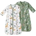 Baby Sleep Sack 0-6 Months, Long Sleeve Baby Wearable Blanket 0.5 Tog with Mittens, 2-Way Zipper Newborn Cotton Sleeping Sack for Boy and Girl Green Giraffe 2 Pack (Small)