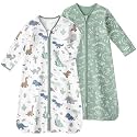 Baby Sleep Sack 0-6 Months, Long Sleeve Baby Wearable Blanket 0.5 Tog with Mittens, 2-Way Zipper Newborn Cotton Sleeping Sack for Boy and Girl Green Dinosaur 2 Pack (Small)