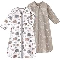 Baby Sleep Sack 12-18 Months, Long Sleeve Baby Wearable Blanket 0.5 Tog with Mittens, 2-Way Zipper Toddler Cotton Sleeping Sack for Boy and Girl Grey Elephant 2 Pack(Large)