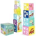 boppi Baby Stacking Blocks Farmyard Animal Toys with Letters and Numbers, Montessori Cubes for Toddlers, Preschool Learning Toys