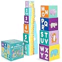 boppi Baby Stacking Blocks Jungle Safari Animal Toys with Letters and Numbers, Montessori Cubes for Toddlers, Preschool Learning Toys