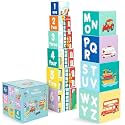 boppi Baby Stacking Blocks Vehicle Toys with Letters and Numbers, Montessori Cubes for Toddlers, Preschool Learning Toys